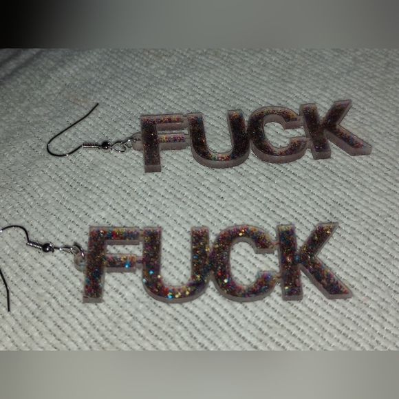 NEW! Sparkling Bold " F U C K " Statement Dangle Earrings - ADULT 18+ ONLY - Picture 6 of 7
